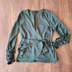 House of Harlow Green Silky Polyester Ruched Blouse